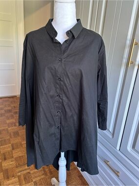 Black Button-Front Oversized High-Low Shirt